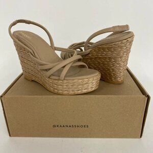 Kaanas - 10 Margaritas Raffia Strappy Wedge Sandal In Sand Leather